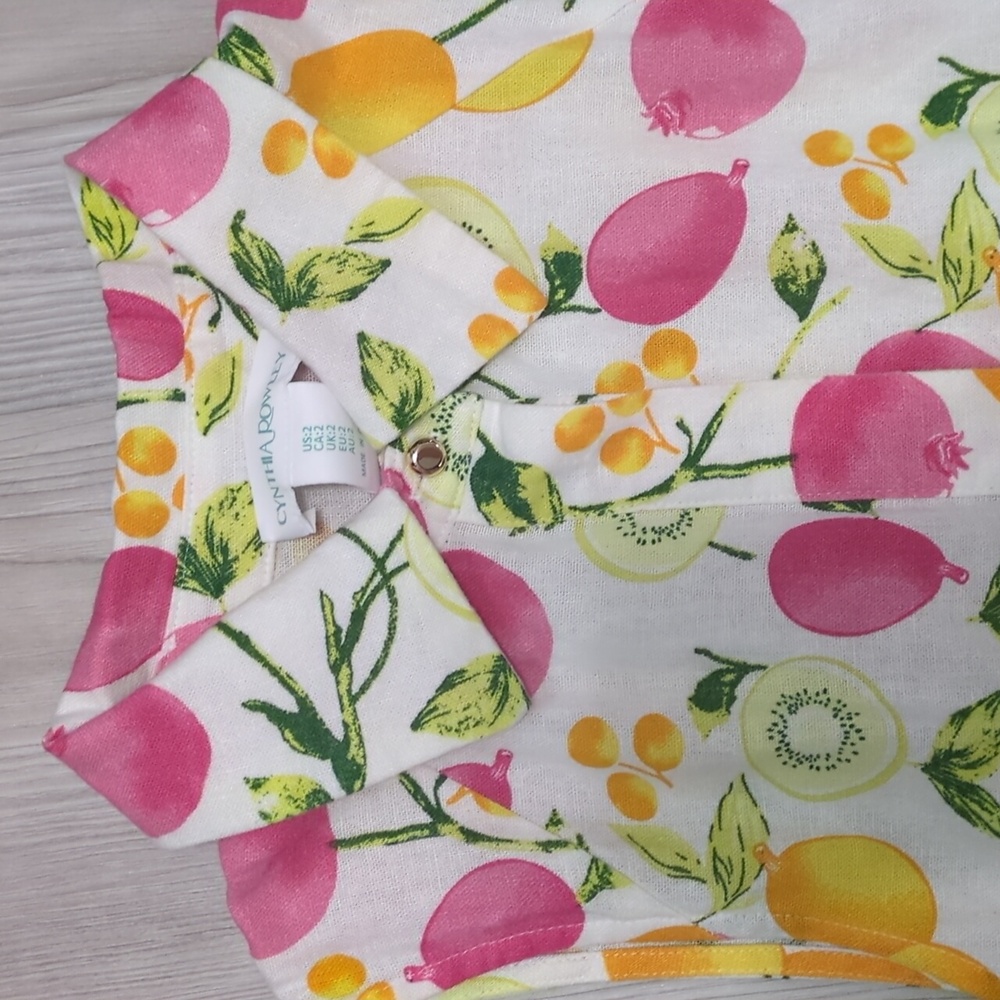 Cynthia Rowley 2 Fruit Kiwi Dress Sleeveless Pink Orange White Collar Button Up - Picture 5 of 16